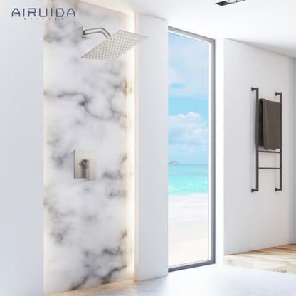 Airuida Shower Faucet Set,8 Inch Shower Valve Kit,Brushed Nickel | Male Threads,Rough-in Valve Shower Trim Kit,Single Handle Control Shower Set - color: Brushed Nickel, size: 8 Inch
