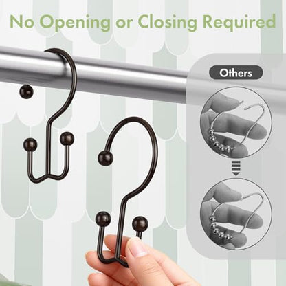 Bronze Shower Curtain Hooks, 12PCS Minimalist Simple Double Shower Curtain Rings, Rust-Resistant Metal Shower Hooks Shower Curtain Hangers, Shower Rings for Bathroom Shower Rods Curtains - color: Bronze, style: Minimalist - Double Hooks
