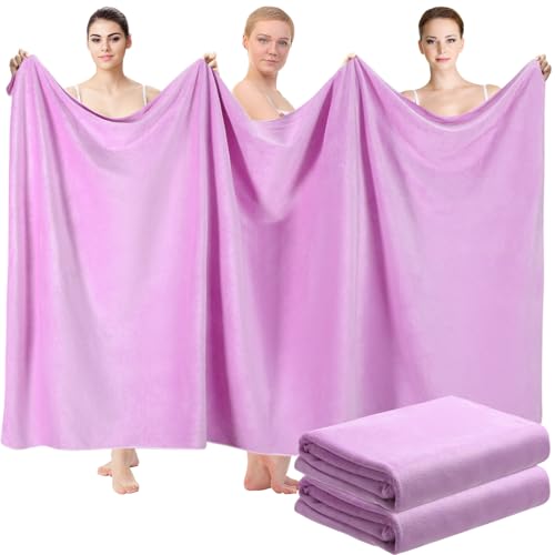 Mixweer 2 Pcs Oversized Bath Towels, 40 x 80 Inch Giant Microfiber Jumbo Bath Sheets Ultra Soft Bathroom Microfiber Quick Dry Absorbent Shower Towels for Spa Camping Beach (Lilac) - color: Lilac