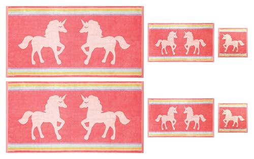 ORIGINAL KIDS 6 Piece Towel Set - 100% Cotton Jacquard Bathroom Towel Set | Bath Time Magical Unicorn Kids Towels - Soft Absorbent Plush - 2 Bath Towels, 2 Hand Towels, 2 Washcloths - Pink Multicolor - color: Pink Unicorn, size: Set of 6 - Bath-Hand-Wash