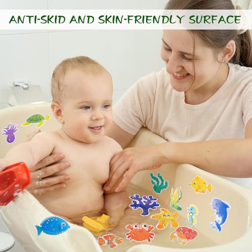 Bathtub Non-Slip Stickers for Shower - 20 PCS Large Anti-Slip Cute Sea Creature Stickers with Scraper for Kids Bath Tub and Slippery Shower Floor, Perfect Bathroom Decor