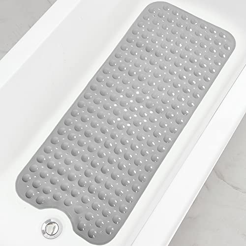 Bathtub and Shower Mats, Extra Long Non-Slip Bath Tub Mat 39 x 16 Inch, Machine Washable Bathmat with Suction Cups & Drain Holes for Bathroom Floor, Gray - color: Gray