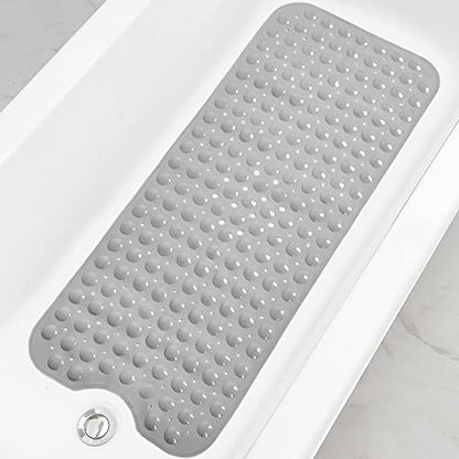 Bathtub and Shower Mats, Extra Long Non-Slip Bath Tub Mat 39 x 16 Inch, Machine Washable Bathmat with Suction Cups & Drain Holes for Bathroom Floor, Gray - color: Gray