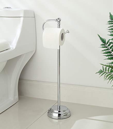 SunnyPoint Classic Bathroom Free Standing Toilet Tissue Paper Roll Holder Stand - color: Chrome
