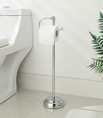 SunnyPoint Classic Bathroom Free Standing Toilet Tissue Paper Roll Holder Stand - color: Chrome