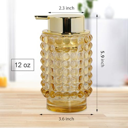 Foaming Soap Dispenser, Amber Glass Foam Soap Dispenser with Gold Pump, 12 Oz Refillable Bathroom Lotion Container Pump Bottle for Bathroom Kitchen Countertop - color: Amber