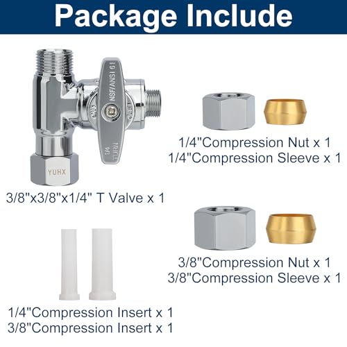 1/4 3/8 water line splitter, Feed Water Adapter for Refrigerators,Ice Maker | 3/8 Compression Tee Brass Angle Stop Add-A-Tee Valve, Under Sink Refrigerator Water Line Connector, 3/8" x 3/8" x 1/4" - size: 3/8x3/8x 1/4 Refrigerator RO System T