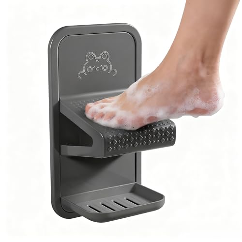 Shower Foot Rest for Shaving Legs, No Drill Strong Adhesive（Dark Gray） | The shower foot rest features a drainable soap storage box and is made of thickened plastic, ensuring durability and safety. - color: Dark Gray