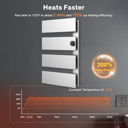 K&KALONZO Electric Towel Warmer Wall Mounted, Fast Heat in 2 Min, NTC Safety | 5 Timers & 3 Heat Levels Control, 2H Rapid Dry, Plug-In/Hardwired, Anti-Scald, Aluminum Heated Towel Rack for Bathroom, K4RS - color: Silver, size: 4-Bar