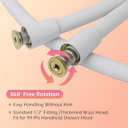 Shower Hose Extra Long, Ultra-Soft Silicone Shower Hose Replacement, Anti-Kink Designed Handheld Shower Head Hose Extension with Brass Insert and Nut, 79 Inches, White - color: White, size: 79 Inches