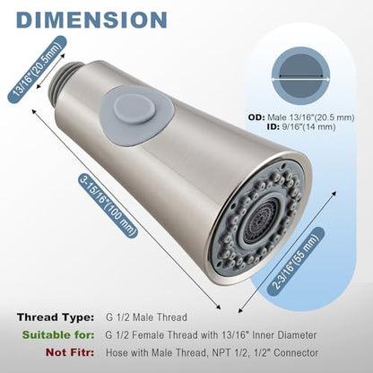 Universal Kitchen Faucet Spray Head Replacement, Pull Down Sink Sprayer Attachment with Anti-Clog Nozzle, Stream & Spray 2 Modes, Fits Most Faucets, Brushed Nickel - color: 2-Function Spray Head - Brushed Nickel
