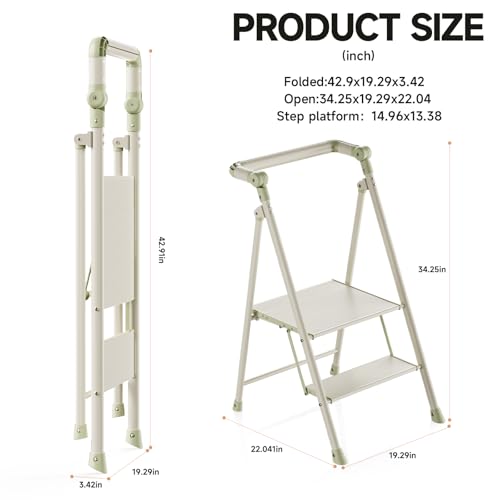 Foldable Toddler Tower, 2-Step Kids Step Stool with Safety Rail, Compact Folding Toddler Standing Stool for Kitchen, Bathroom and Home, Step Ladder for Toddlers and Adults - color: Matcha Green