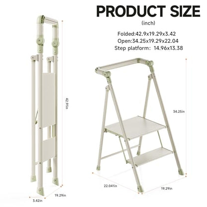 Foldable Toddler Tower, 2-Step Kids Step Stool with Safety Rail, Compact Folding Toddler Standing Stool for Kitchen, Bathroom and Home, Step Ladder for Toddlers and Adults - color: Matcha Green
