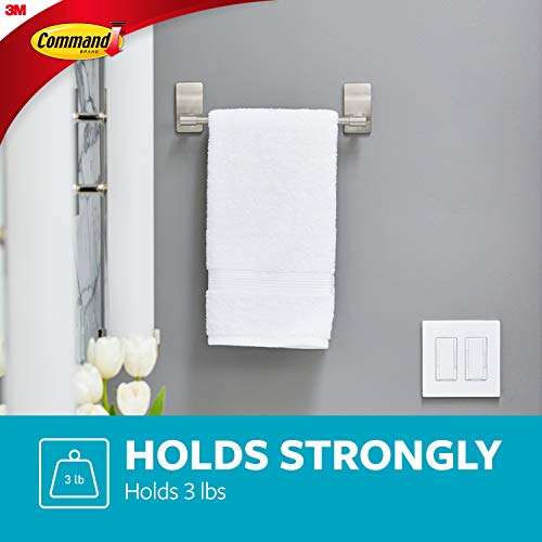Command Hand Towel Bar Satin Nickel with 4 Water Resistant Command Strips, 9" Hand Towel Holder, Holds up to 3 lb, Great for Bathroom Décor on the Wall, Inside the Cabinet, or in the Shower - size: 1