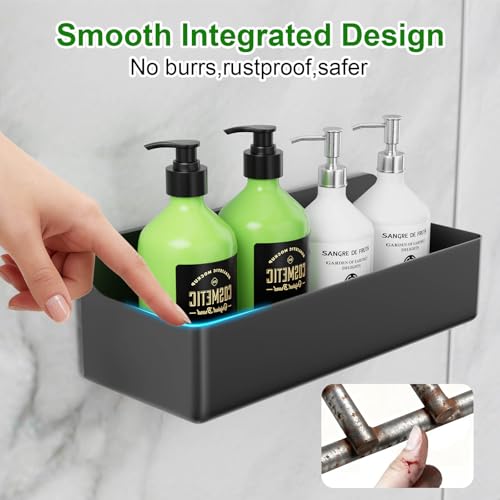 Adhesive Shower Caddy Shower Shelves Bathroom Organizer and Storage | 6 Pack，Rustproof，No Drilling，with Soap Holder，Clear，Acrylic， Large Capacity，Removable and Reusable，Plastics，Wall-Mounted - color: black