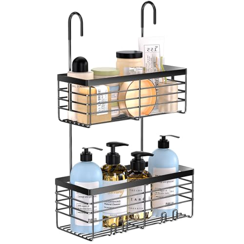 YUOROS 2 Tier Hanging Shower Caddy (Black) | Over the Door Shower Organizer Rack Organizer Stainless Steel Rustproof - color: Black, size: 2 Tier