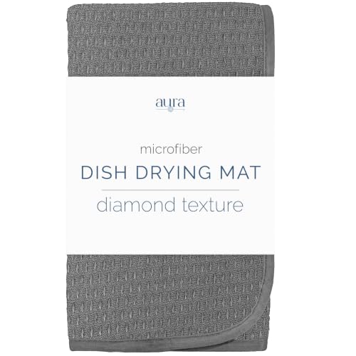 S&T INC. Dish Drying Mat, 16" x 18", Large, Diamond Texture, Grey | Absorbent Microfiber, Kitchen Counter Mat for Dishes, Utensils, Pots and Pans, Machine Washable - size: 16" x 18"