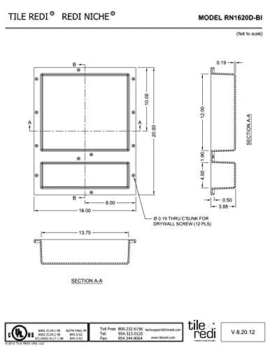Tile Redi USA Niche Double Recessed Shower Shelf – Black, Two Inner Shelves with Divider, 16-Inch Width x 20-Inch Height x 4-Inch Depth (RN1620D-BI) - size: 20" H x 16" W (2 Shelves)