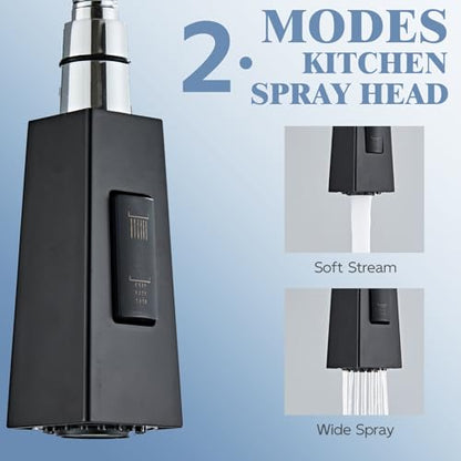 Square Kitchen Faucet Head Replacement Part, G1/2 (13/16" Male Thread) Pull Down Pull Out Sink Sprayer Nozzle, 2-Mode Stream & Spray Tap Spout Only, Splash-Free & Anti-Clog,Matte Black - color: High Pressure Spray Head - Matte Black