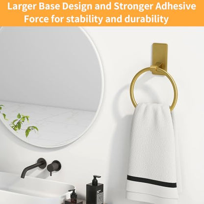 Adhesive Towel Ring, SUS304 Stainless Steel Bathroom Towel Holder, One Piece Disigned Towel Racks for Bathroom, No Drill, Gold - color: Gold, size: Round(1-pack)