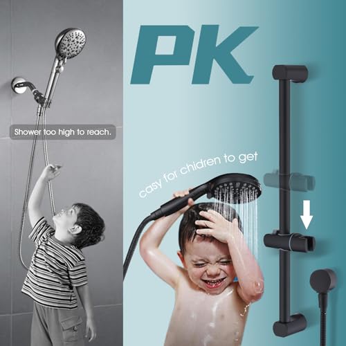 Hand Shower with Slide Bar, High Pressure 10 Setting Handheld Shower Head, Adjustable Height 24" Slide Bar, Wall Supply Elbow and 6.6ft Extra Long Shower Hose - Matte Black - color: Matte Black