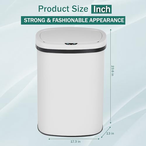 PayLessHere Kitchen Trash Can Automatic Trash Can with Lid 50 Liter 13 Gallon Touch Free High-Capacity Brushed Stainless Steel Waste Bin for Bathroom Bedroom Home Office (White) - color: White