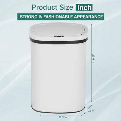 PayLessHere Kitchen Trash Can Automatic Trash Can with Lid 50 Liter 13 Gallon Touch Free High-Capacity Brushed Stainless Steel Waste Bin for Bathroom Bedroom Home Office (White) - color: White