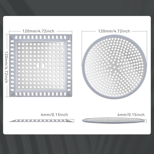 Makerfire 2PCS Shower Drain Hair Catcher, 4.72'', Flat Shower Drain Cover/Filter, Bathroom/Kitchen Sink Drain Strainer, Stainless Steel and Silicone
