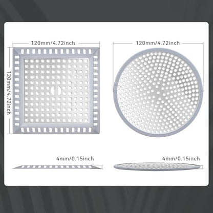 Makerfire 2PCS Shower Drain Hair Catcher, 4.72'', Flat Shower Drain Cover/Filter, Bathroom/Kitchen Sink Drain Strainer, Stainless Steel and Silicone