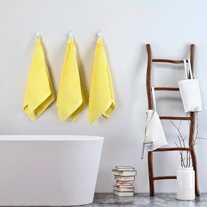 PÜSKÜL Natural 100% Turkish Cotton Waffle Kitchen Towels Set of 3 | Oeko-Tex, Premium Waffle Hand Towels for Bathroom | Soft Absorbent Quick-Dry Lint-Free Dish Towel Large 32x16 inch (3, Light Yellow) - color: Light Yellow