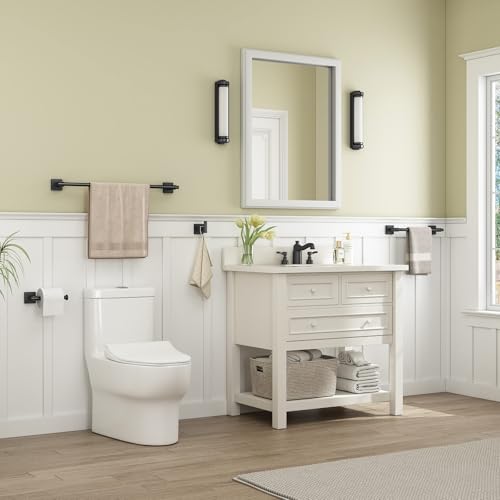 Suyar Bathroom Hardware Set Matte Black, Bathroom Accessories 4 Pieces | Include Robe Hook, Toilet Paper Holder, Hand Towel Holder, Towel Bar, SUS304 Stainless Steel, Wall Mounted - color: Matte Black