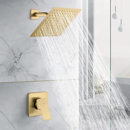 Shower Faucet Set Brushed Gold Bathroom Rainfall 8 Inch Shower Head System, Single Handle Shower Trim Kit with Rough-in Valve - color: Brushed Gold, size: 8 Inch (Wall Mount)