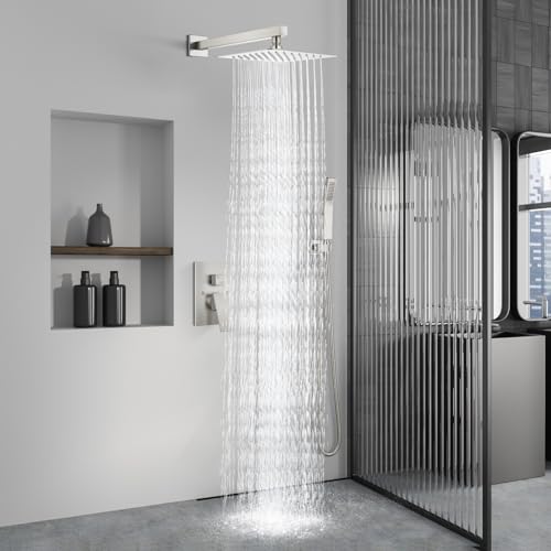 Aolemi Shower Faucet Set with Handheld Brushed Nickel 8 Inch Head | Pressure Balance Shower Valve and Trim Kit,SUS304 Rain Head and Handle System,All Metal,Wall Mount,Bathroom,Handheld Spray - color: Nickel, size: 8 Inch Wall Mount Shower Head