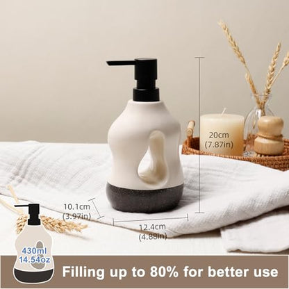 BosilunLife Ceramic Soap Dispenser - Soap Pump Dispenser Bathroom Kitchen Modern Farmhouse Elegant Refillable Soap Dispenser Lotion Hand Pump Dispenser for Kitchen Sink (Beige with Black Base, 15oz) - color: Beige With Black Base