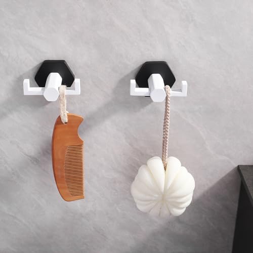 GERZWY White & Black Bathroom Double Towel Hook Stainless Steel Coat/Robe Clothes Hook for Bath Kitchen Modern Hotel Style Wall Mounted 2 Pack - color: White & Black