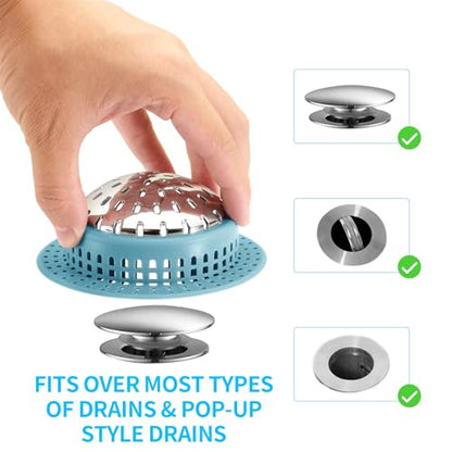 Aluvor Bathtub Drain Hair Catcher Shower Drain Cover Sink Drain Protector | Bathroom Sink & Bathtub Drain Strainer for Pop-Up & Regular Drains, sky blue - size: Large-Sky Blue