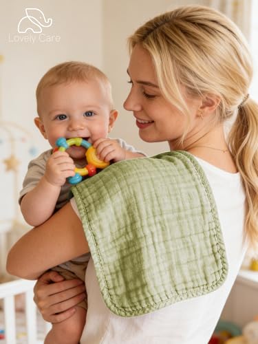 Lovely Care 12 Pack Muslin Burp Cloths 100% Cotton Muslin Cloths Large 20''x10'' Extra Soft and Absorbent Baby Burping Cloth - Sage, Teal and Blue - color: Sage, Teal and Blue, size: 10x20 Inch (Pack of 12)