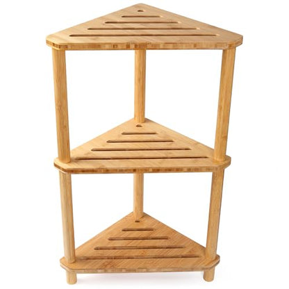 Corner Shelf Shower Caddy Stand 3-Tier,Standing Bathroom Organizer | Bamboo,Large Capacity Shower Storage,Space-Saving,Anti-Slip Feet,Waterproof,Easy to Assemble,Durable,Bath,Living Room,Kitchen - style: GU-QZST003