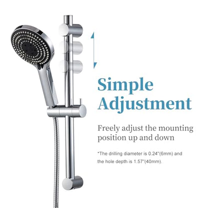 OFFO Shower Slide Bar Combo, Adjustable 21 in Slide Bar with 6-Mode High Pressure Handheld Shower Head and 60 in Stainless Steel Hose, Screw Wall Mounted, Chrome - color: Chrome, style: 21" Slide Bar & 60" Hose