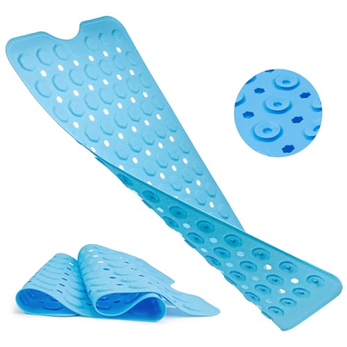 Silicone Anti Slip Bathtub Mat Bath Shower Non-Slip 35x16 for Standard Tub Kids for Elderly Safety Large Thick with Sensory Acupressure Textured Strong Suction Cups & Drain Holes Easy Clean & Dry - color: Blue