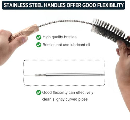 4pcs Household Pipe Cleaning Brush Set with Stainless Steel Bristles, 17 in Extra Long Stainless Steel Handle, Kitchen Scrub Cleaning Brushes, Lab Brushes for Auto Parts, Machinery, Water Pumps, Etc.