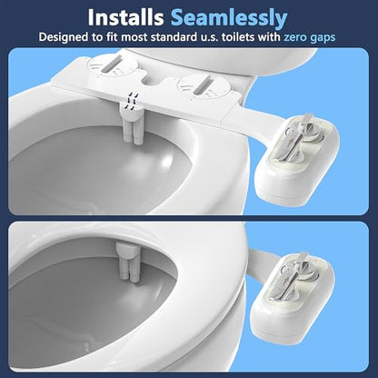 Left Handed Bidet Attachment for Toilet - Left Handed Bidet Non-Electric,Self-Cleaning,Adjustable Water Pressure,Retractable Dual Nozzles for Frontal & Rear Wash,Lever Control