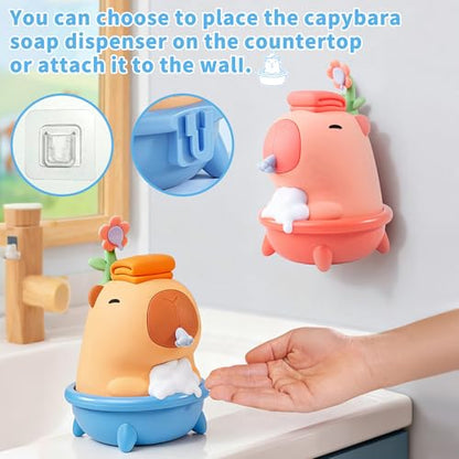 Brown Cute Soap Dispenser - Kids Automatic Foam Hand Soap Dispenser, Wall Mount Waterproof USB Rechargeable, 9.5oz Touchless for Bathroom, Office, Hotel,Hospital, Preschool Children - color: Brown Capybara