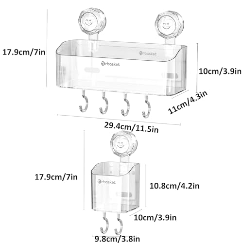 2-Pack Suction Cup Shower Caddy Set, Wall Mounted Suction Rack, Bathroom Shower Shelf Basket Set with Shower Organizer and Toothbrush Holder (No Drilling Required) - style: basket set, 2pieces