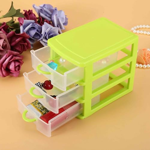 3-Layer Plastic Drawer Organizer for Jewelry, Makeup & Small Items, Space-Saving Storage Box with Dividers, Compact for Bedroom, Bathroom or Office(Green)