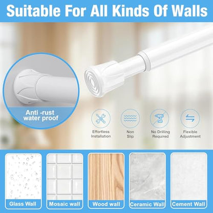 Spring Tension Curtain Rod 18-28 Inch, 2 Pack Tension Rods, White | No Drill, PVC Anti-Slip Caps, Rust Resistant, Stylish, Cost Effective, Fits Window Kitchen Curtain Doorway Bathroom Closet - color: White, size: 18-28 inch-2Pack