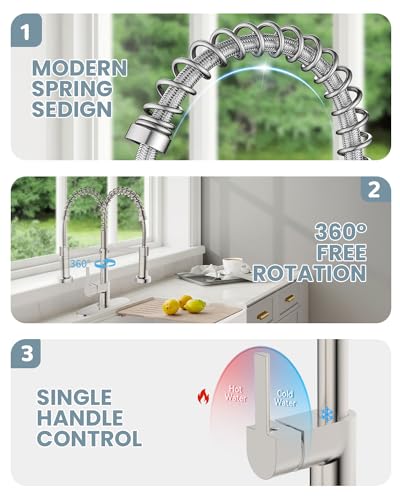 Kitchen Faucet Soap Dispenser,Faucet for Kitchen Sink, Kitchen Sink Faucets with Pull Down Sprayer and Dual Function Spray Head,RV Sink Faucet with Deck Plate,Nickel Brushed - color: B-Brushed Nickel, style: Classic