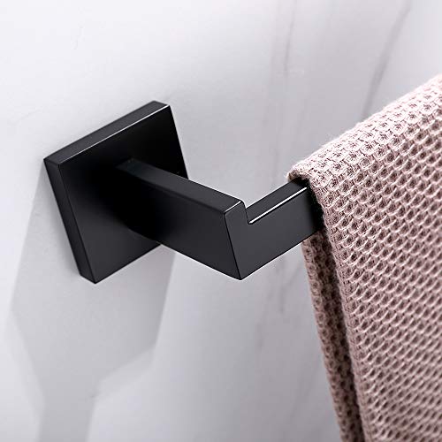 TASTOS Hand Towel Holder Wall Mounted, Square Towel Ring, Matte Black | Stainless Steel Hand Towel Bar for Bathroom and Kitchen, Heavy Duty, Modern design hand Towel Rack, Screw-In, Square Base - color: Matte Black