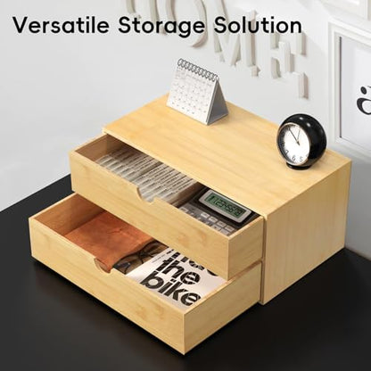 Neando Bamboo Desk Organizer with 2 Drawers, Wooden Countertop Drawers Organizer, Tabletop Storage Organization Box for Office & Home, No Assembly Needed - size: 2 Drawers