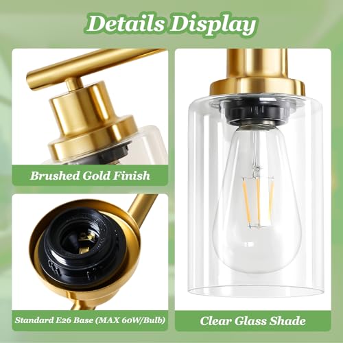 5-Light Bathroom Vanity Lights, E26 Modern Brushed Gold Bathroom Light Fixtures with Clear Glass Shade, Mirror Kitchen Hallway Cabinet Living Room Sconces Wall Lights - color: Gold & Clear Glass Shade, size: 31.4 Inch : 5-Light